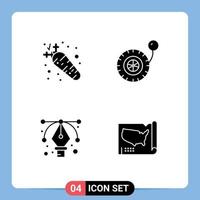 Modern Set of 4 Solid Glyphs Pictograph of carrot tool nutrition wheel states Editable Vector Design Elements