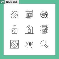 Group of 9 Modern Outlines Set for app price dollar label study Editable Vector Design Elements
