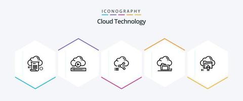 paquete de iconos de 25 líneas de tecnología en la nube que incluye la nube. carpeta. nube. Enlace. datos vector