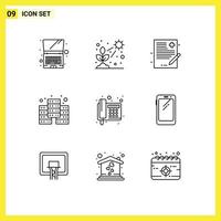 Group of 9 Modern Outlines Set for telephone fax doctor database digital Editable Vector Design Elements