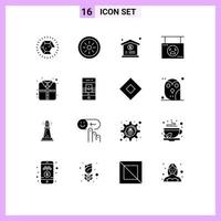 Pack of 16 Modern Solid Glyphs Signs and Symbols for Web Print Media such as clothes office dollar shop hanging Editable Vector Design Elements