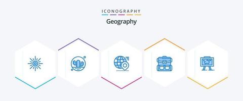 paquete de iconos azules geo graphy 25 que incluye bolsa. viajar. planta. localización. mapa vector