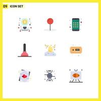 Modern Set of 9 Flat Colors and symbols such as smoke garbage device fire tool Editable Vector Design Elements