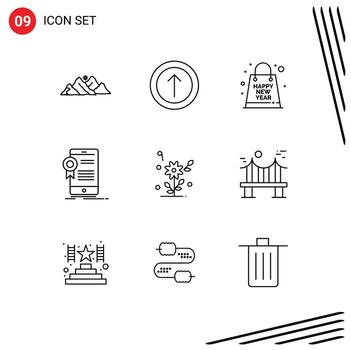 9 Universal Outlines Set for Web and Mobile Applications approval app bag certification year Editable Vector Design Elements
