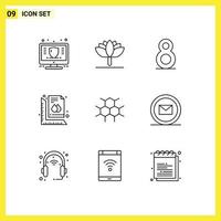 Universal Icon Symbols Group of 9 Modern Outlines of medical molecular eight document size Editable Vector Design Elements