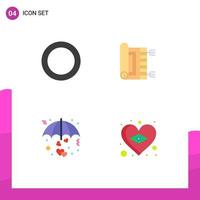 paquete de 4 iconos planos creativos de junta amor alfombra orar paraguas elementos de diseño vectorial editables vector