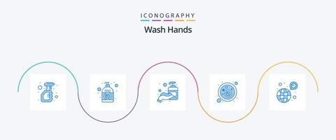 Wash Hands Blue 5 Icon Pack Including virus. bacteria. hand. blood bacteria. hand sanitizer vector