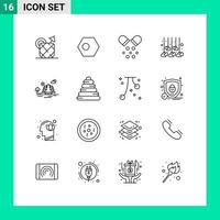 Set of 16 Vector Outlines on Grid for mountain love flag heart pills Editable Vector Design Elements