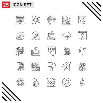 25 Universal Lines Set for Web and Mobile Applications multimedia chat vacation spa mercury Editable Vector Design Elements