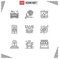 Universal Icon Symbols Group of 9 Modern Outlines of webcam smartphone world communications projector Editable Vector Design Elements