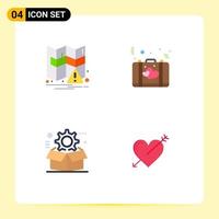 Set of 4 Commercial Flat Icons pack for map cog bag romance setting Editable Vector Design Elements