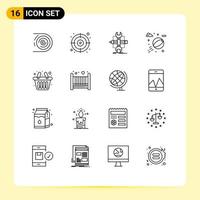 Modern Set of 16 Outlines and symbols such as cart park build water tools Editable Vector Design Elements