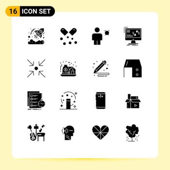 Group of 16 Solid Glyphs Signs and Symbols for data sync omega pills synchronization human Editable Vector Design Elements