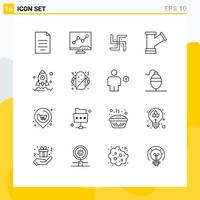 Outline Pack of 16 Universal Symbols of business tools screen plump religion Editable Vector Design Elements