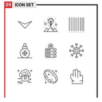 Group of 9 Outlines Signs and Symbols for business server product data storage decoration Editable Vector Design Elements