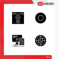 Mobile Interface Solid Glyph Set of 4 Pictograms of block cell dish computer navigator Editable Vector Design Elements