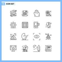 User Interface Pack of 16 Basic Outlines of watch setting business gear optimization Editable Vector Design Elements