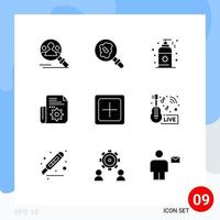 Set of 9 Modern UI Icons Symbols Signs for new create sunblock add setting Editable Vector Design Elements