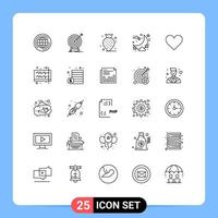 Set of 25 Modern UI Icons Symbols Signs for heart moon target party celebration Editable Vector Design Elements