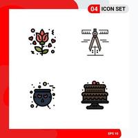 4 User Interface Filledline Flat Color Pack of modern Signs and Symbols of flower halloween calipers measure baked Editable Vector Design Elements