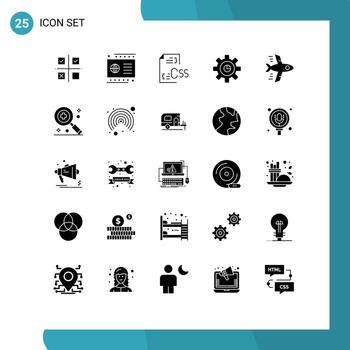 Group of 25 Modern Solid Glyphs Set for setting marketing payment graph development Editable Vector Design Elements