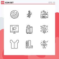 Universal Icon Symbols Group of 9 Modern Outlines of location online interview marketing ad Editable Vector Design Elements