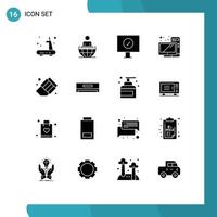 Set of 16 Modern UI Icons Symbols Signs for erase back to school antivirus monitor desktop Editable Vector Design Elements