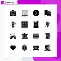 Pack of 16 creative Solid Glyphs of duplicate data goal copy multimedia Editable Vector Design Elements