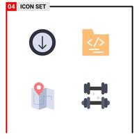 Pack of 4 creative Flat Icons of arrow track folder map dumbbell Editable Vector Design Elements