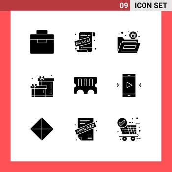 9 User Interface Solid Glyph Pack of modern Signs and Symbols of memory gift bug box virus Editable Vector Design Elements