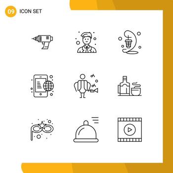 Modern Set of 9 Outlines Pictograph of internet communication worker business lamp Editable Vector Design Elements