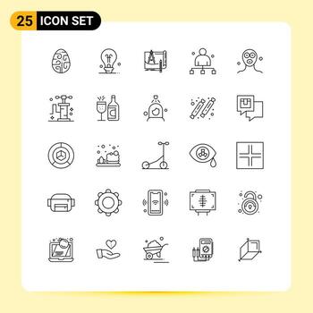 Mobile Interface Line Set of 25 Pictograms of director captain blueprint boss paper Editable Vector Design Elements