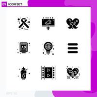 User Interface Pack of 9 Basic Solid Glyphs of globe idea dad street ad Editable Vector Design Elements