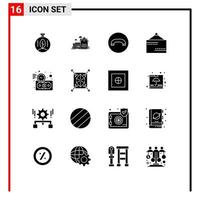 Solid Glyph Pack of 16 Universal Symbols of investment sign farm house open board Editable Vector Design Elements