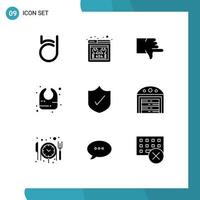 Group of 9 Solid Glyphs Signs and Symbols for security antivirus dislike infant baby Editable Vector Design Elements