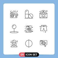 Pack of 9 Modern Outlines Signs and Symbols for Web Print Media such as metrics pointer attack pin message Editable Vector Design Elements