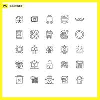 Mobile Interface Line Set of 25 Pictograms of hipster hot headphone tea breakfast Editable Vector Design Elements