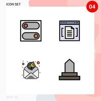 Mobile Interface Filledline Flat Color Set of 4 Pictograms of preferences digital marketing archive file building Editable Vector Design Elements