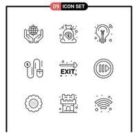 Outline Pack of 9 Universal Symbols of leave exit bulb marketing mouse Editable Vector Design Elements