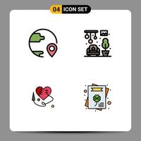 Pack of 4 Modern Filledline Flat Colors Signs and Symbols for Web Print Media such as delivery broken heart location living cultures Editable Vector Design Elements