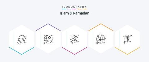 Islam And Ramadan 25 Line icon pack including building. moon. care. gift. muslim vector