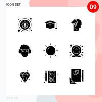 User Interface Pack of 9 Basic Solid Glyphs of address sun mind day sheep Editable Vector Design Elements