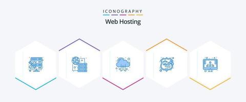 alojamiento web 25 paquete de iconos azules que incluye diagrama. SEO hospedaje web vector