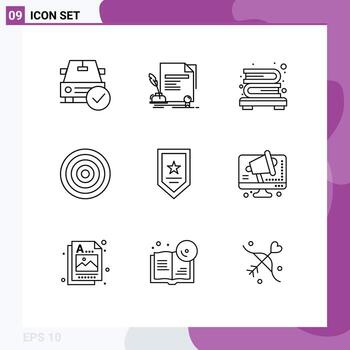 Set of 9 Vector Outlines on Grid for award equipment agreement dart bookshelf Editable Vector Design Elements