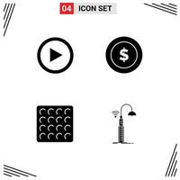 Modern Set of 4 Solid Glyphs and symbols such as video wafer user money lights Editable Vector Design Elements