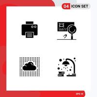 User Interface Pack of 4 Basic Solid Glyphs of printer cloud machine card sky Editable Vector Design Elements