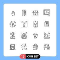 Pictogram Set of 16 Simple Outlines of signal bluetooth business photo image Editable Vector Design Elements