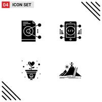 Set of 4 Vector Solid Glyphs on Grid for file gratitude work development growth Editable Vector Design Elements