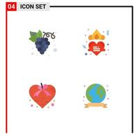 Group of 4 Modern Flat Icons Set for diet love organic love valentine Editable Vector Design Elements