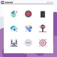 Universal Icon Symbols Group of 9 Modern Flat Colors of storage drive battery weather lightning Editable Vector Design Elements